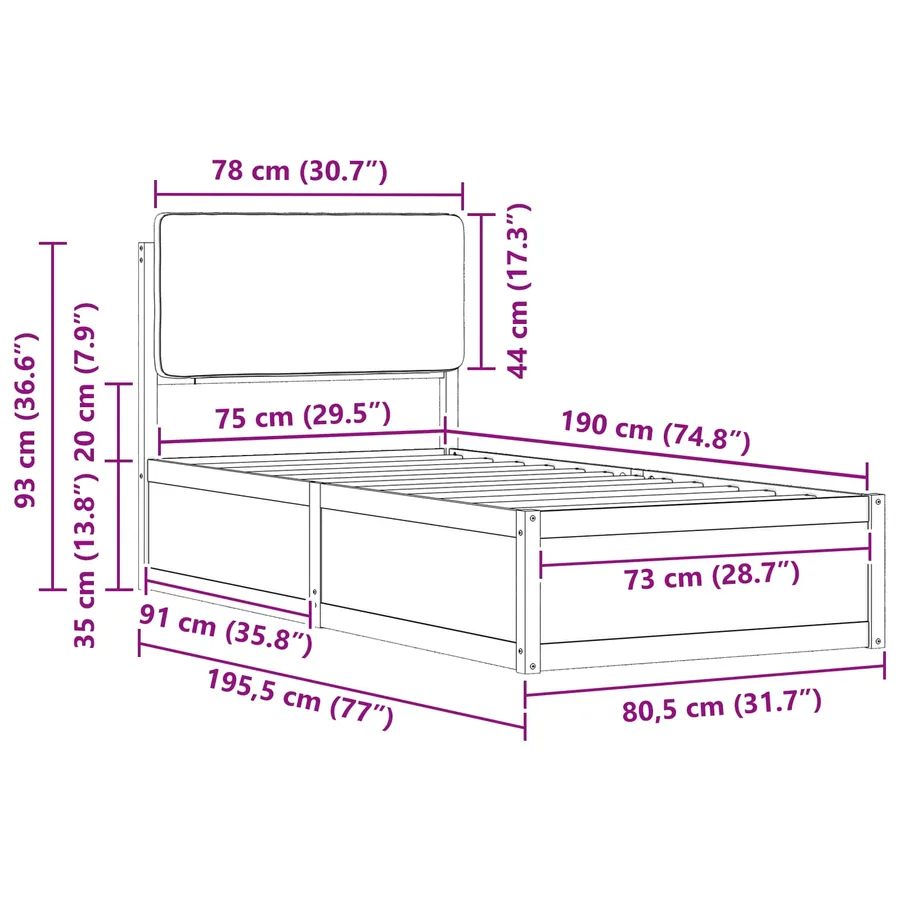 Cadre de lit avec tête de lit rembourrée Taupe 75 x 190 cm - 11