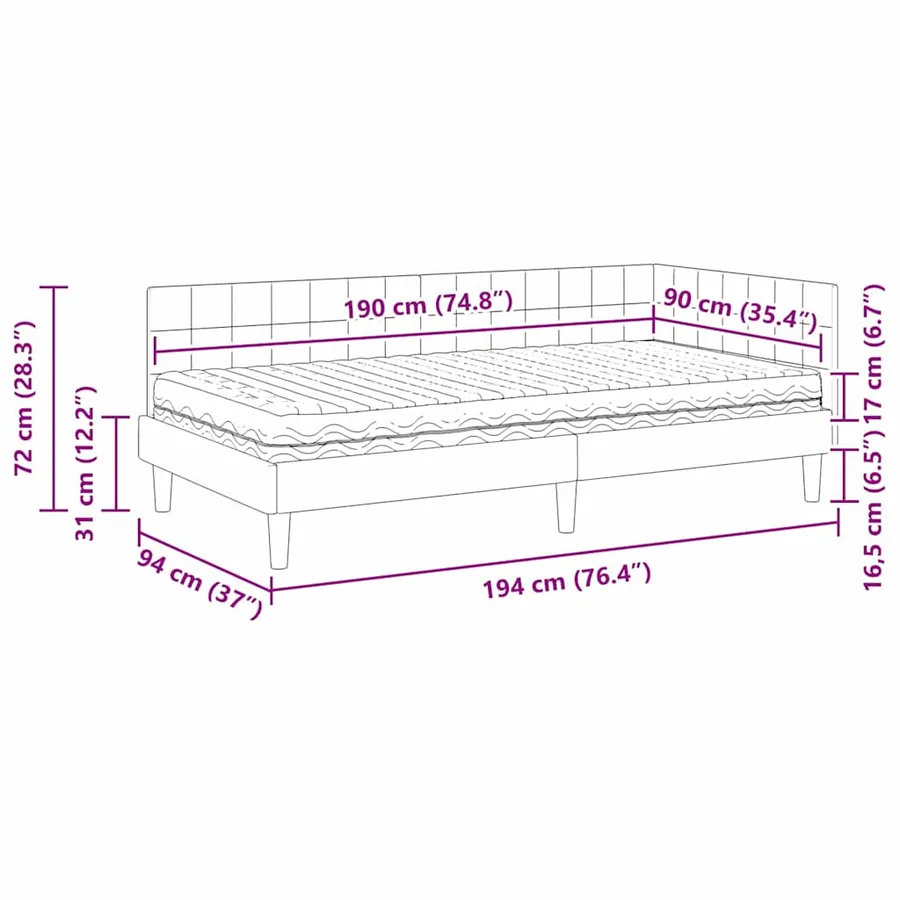 Cadre de lit d'angle avec matelas 2 pcs Noir Velours - 14