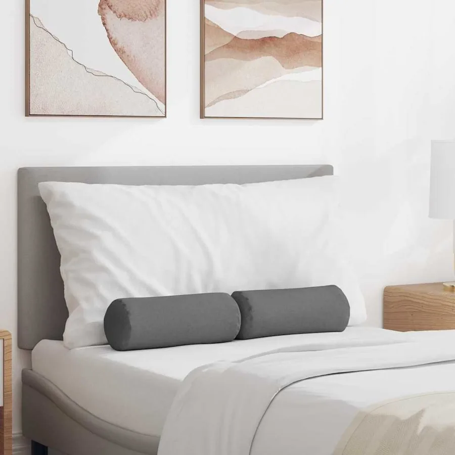 Coussins d'accent 2 pcs Gris foncé Ø 15 x 40 cm tissu