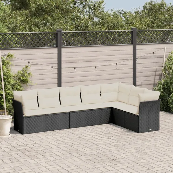 Salon de jardin 7 pcs avec coussins noir résine tressée 55 x 62 x 69 cm - 56,5 kg