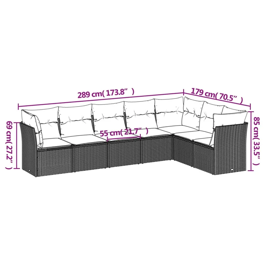 Salon de jardin 7 pcs avec coussins noir résine tressée 55 x 62 x 69 cm - 56,5 kg - 3