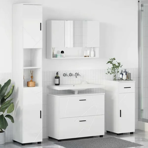 Ensemble de mobilier de salle de bain 4 pcs Blanc brillant