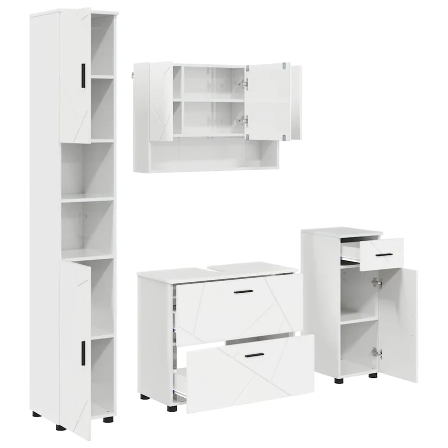 Ensemble de mobilier de salle de bain 4 pcs Blanc brillant - 2