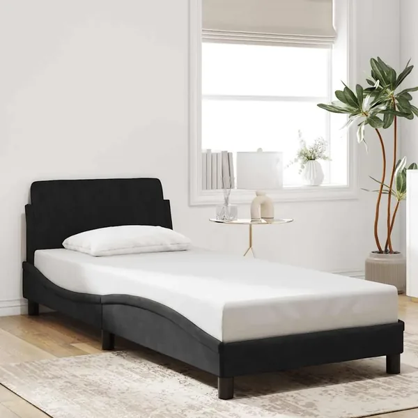 Cadre de lit avec tête de lit Dover noir 90x200 cm velours