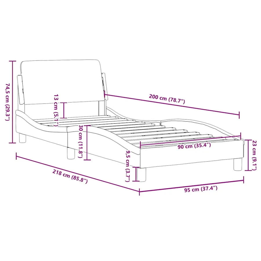 Cadre de lit avec tête de lit Dover noir 90x200 cm velours - 9