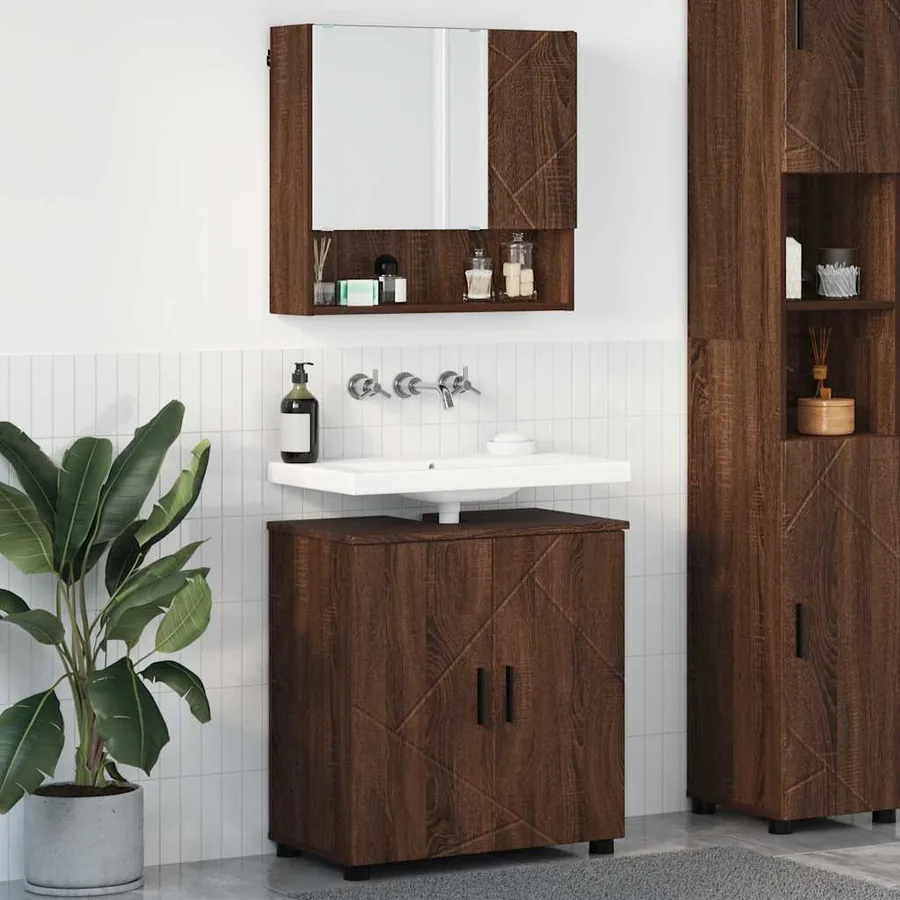 Ensemble de mobilier de salle de bain 2 pcs Chêne brun