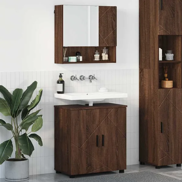 Ensemble de mobilier de salle de bain 2 pcs Chêne brun