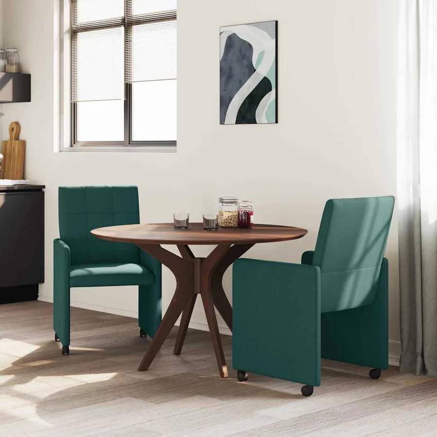 Chaises de Salle à Manger avec Roues 2 pcs Vert foncé tissu - 3