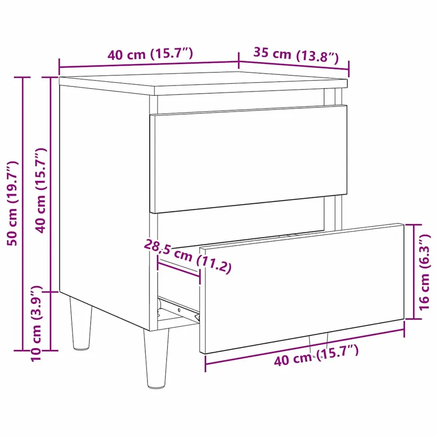 Meubles de lit avec tiroir 2 pcs Chêne noir 40 x 35 x 50 cm - 12