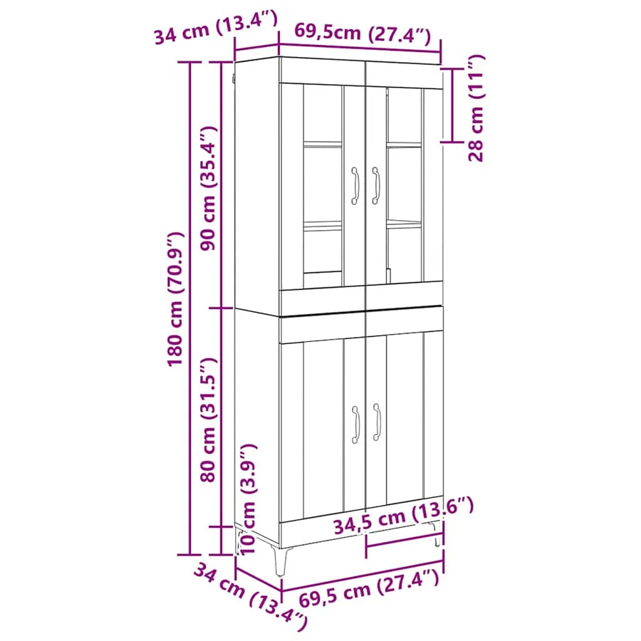 Haut Armoire Chêne noir 69,5 x 34 x 180 cm Bois d'ingénierie - 8