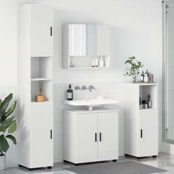 Ensemble de mobilier de salle de bain Montage mural 4 pcs Blanc