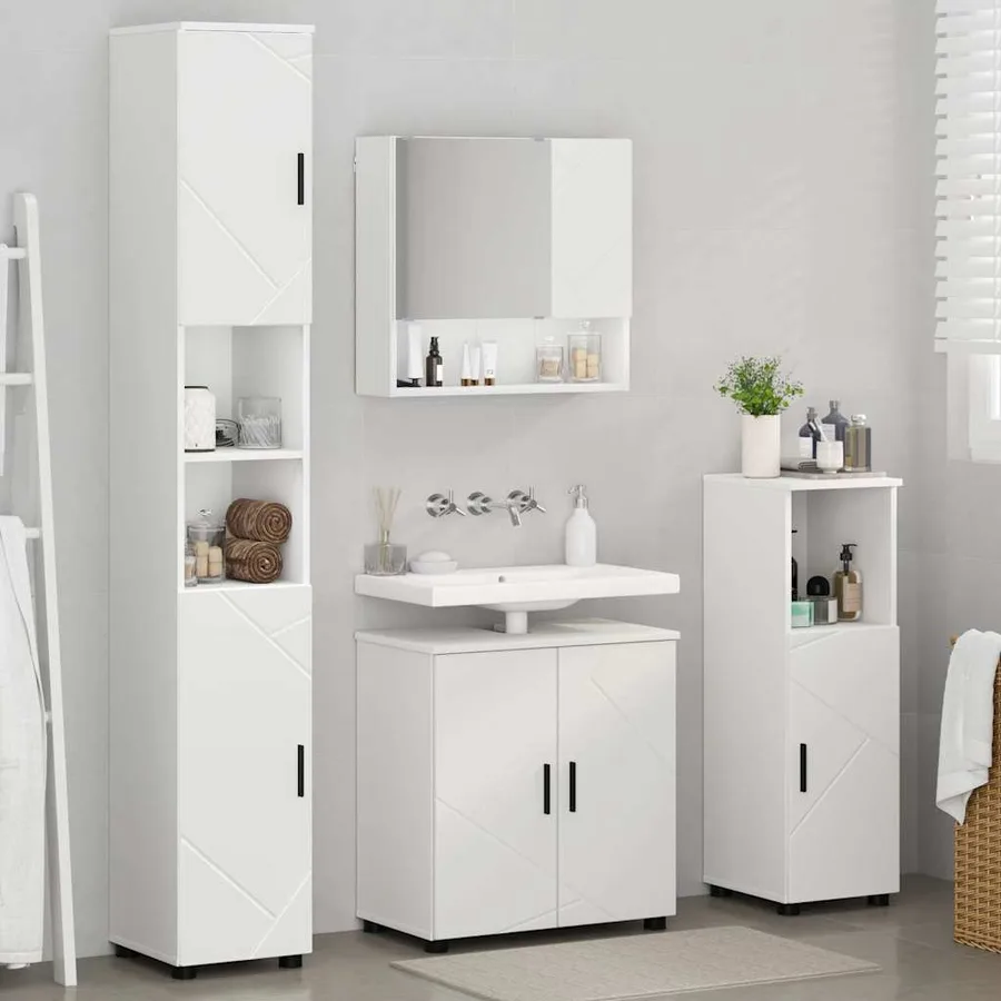 Ensemble de mobilier de salle de bain Montage mural 4 pcs Blanc - 4