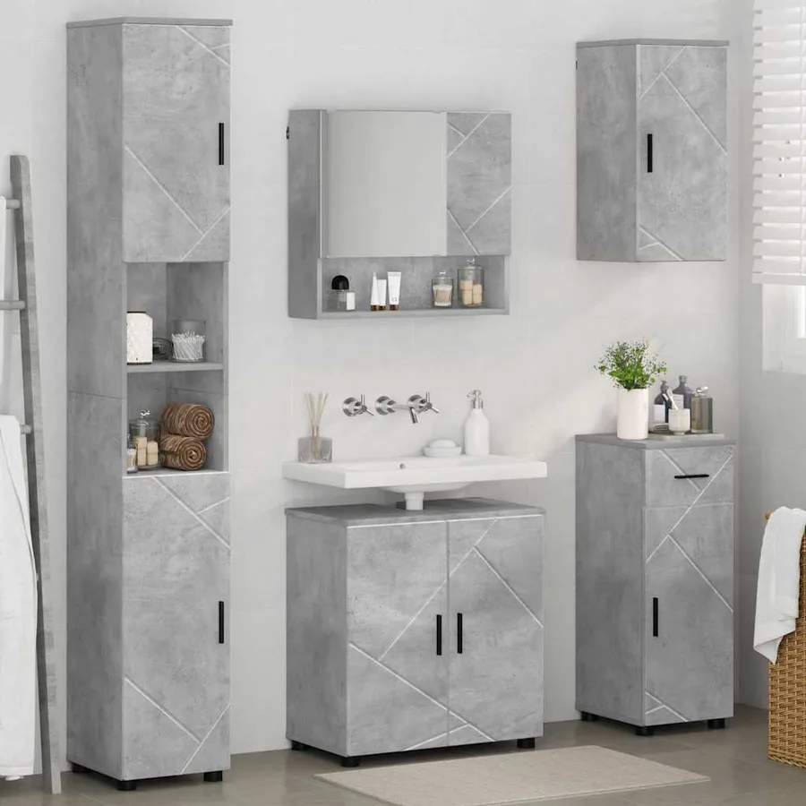 Ensemble de mobilier de salle de bain 5 pcs Gris béton - 4