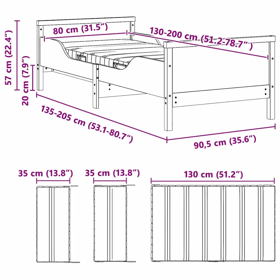 Cadre de lit avec matelas extensible Marron 80 x 200 cm - 13