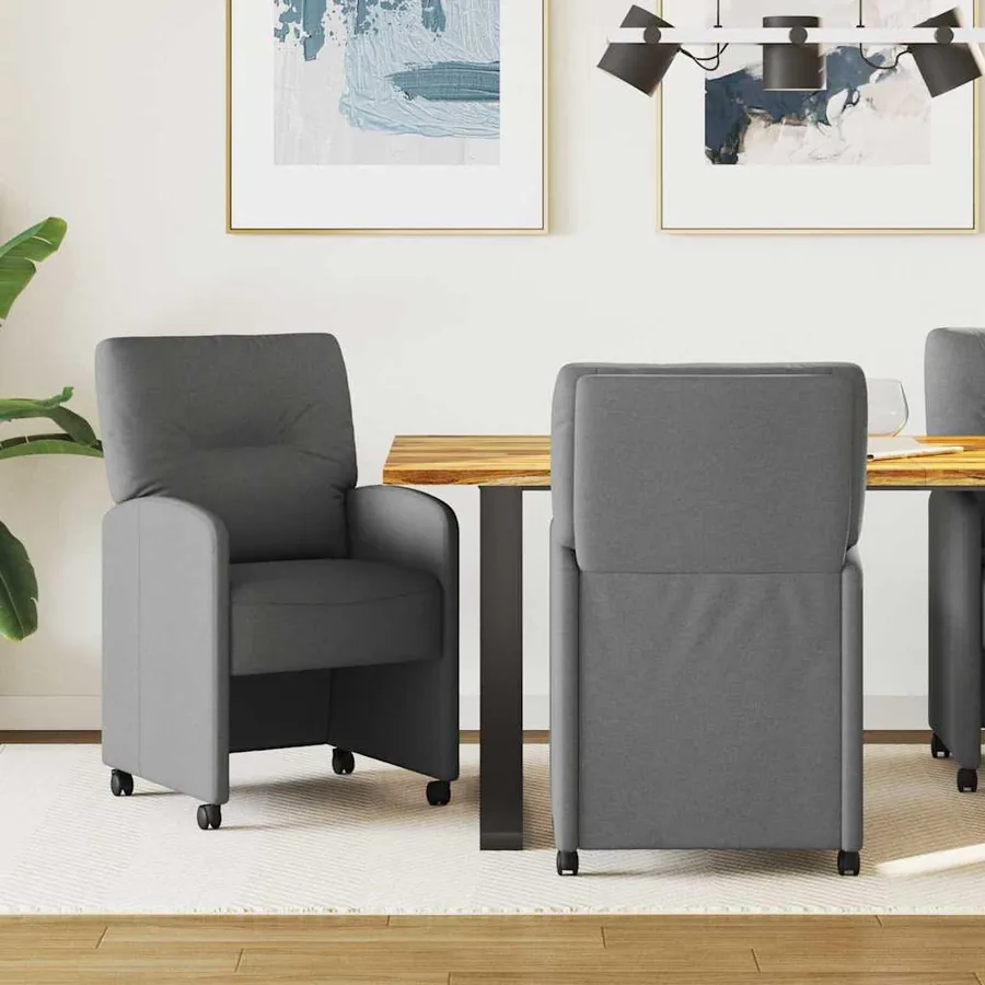 Chaises de Salle à Manger avec Roues 2 pcs Gris foncé tissu