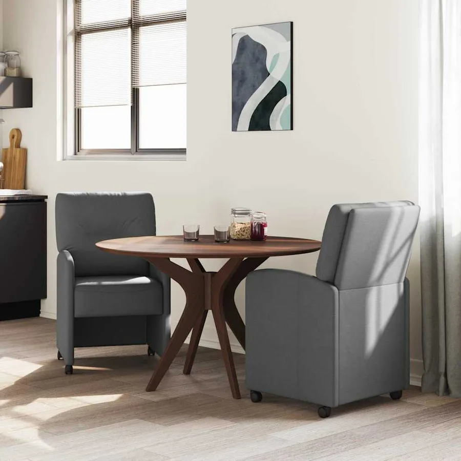 Chaises de Salle à Manger avec Roues 2 pcs Gris foncé tissu - 3