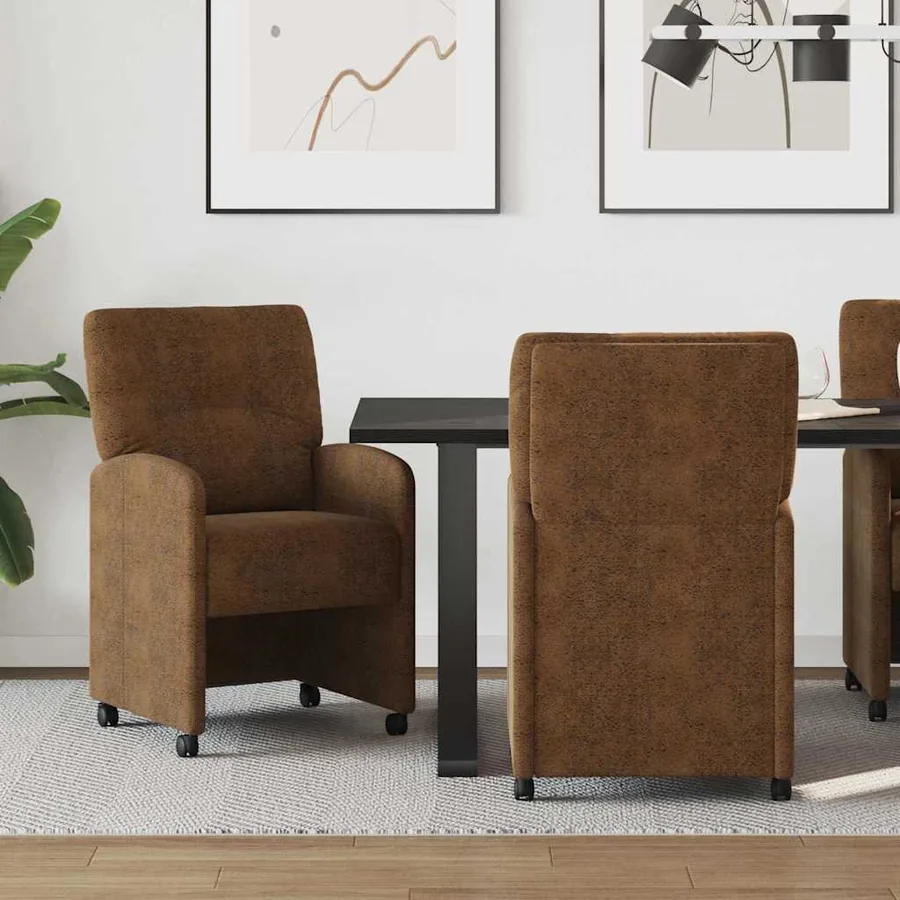 Chaises de Salle à Manger avec Roues 2 pcs Marron