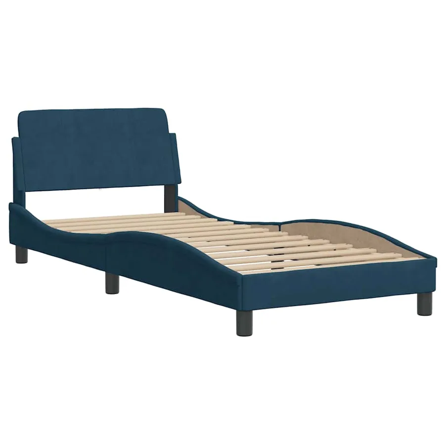 Cadre de lit avec tête de lit Dover bleu 90x200 cm velours - 3