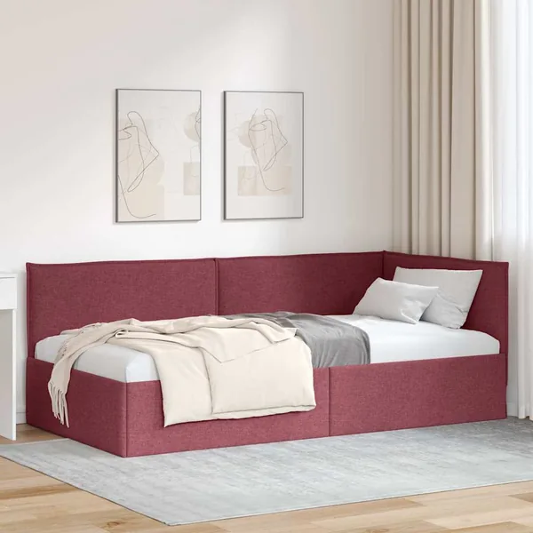 Cadre de lit d'angle Bordeaux 90 x 190 cm tissu