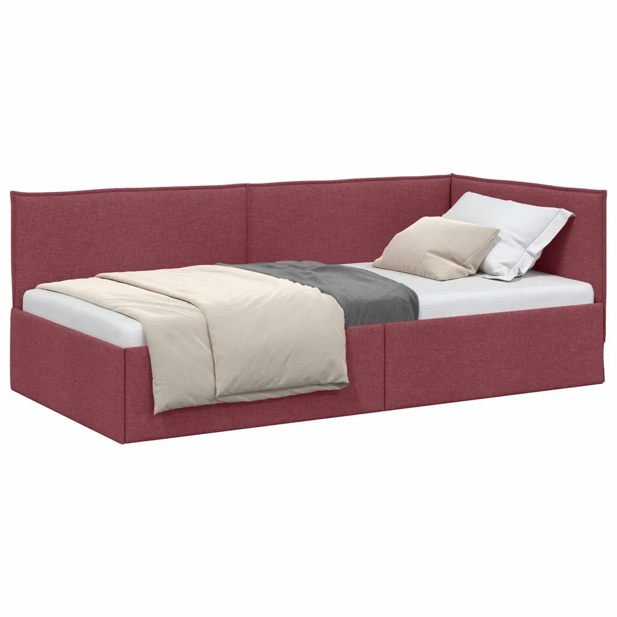 Cadre de lit d'angle Bordeaux 90 x 190 cm tissu - 2