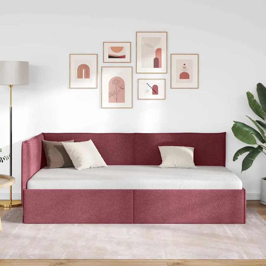 Cadre de lit d'angle Bordeaux 90 x 190 cm tissu - 3