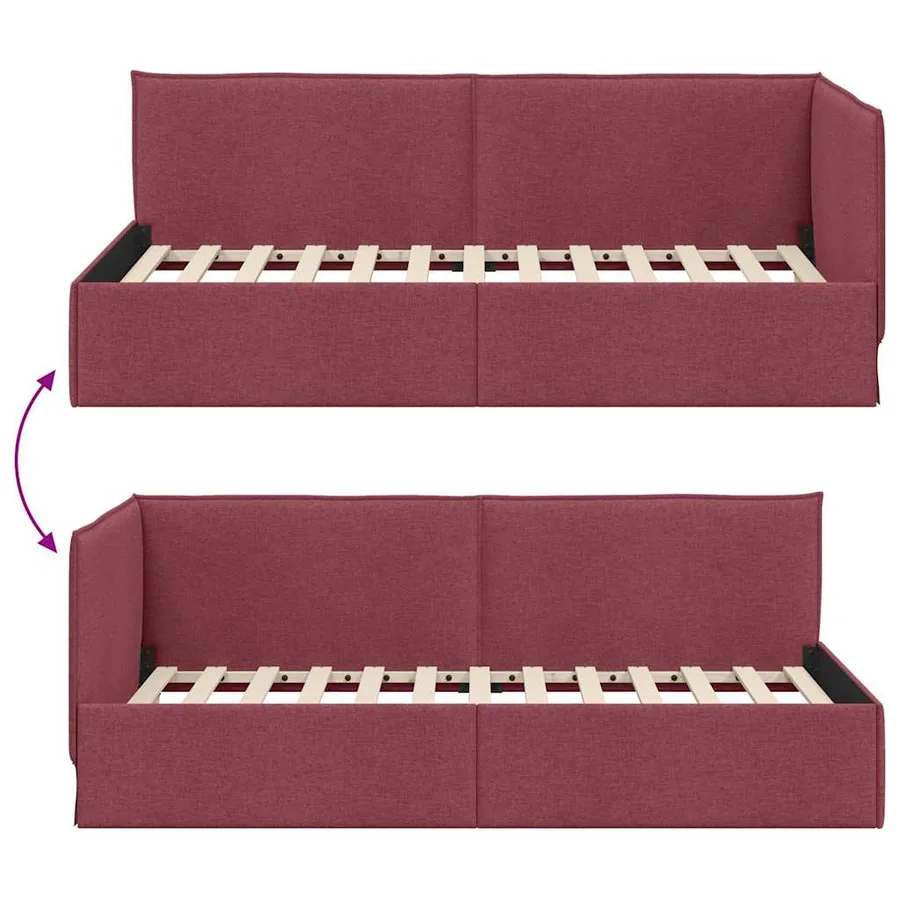 Cadre de lit d'angle Bordeaux 90 x 190 cm tissu - 9