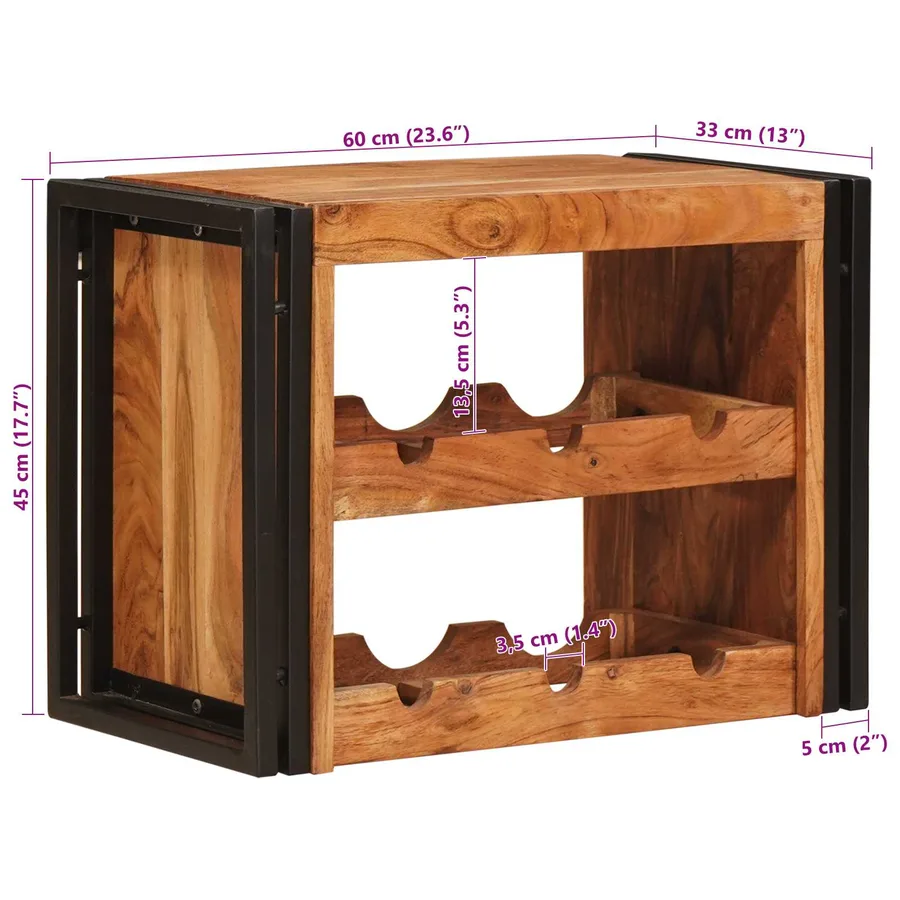 Étagère à vin Marron 60 x 45 x 33 cm Bois d'Acacia Massif - 11