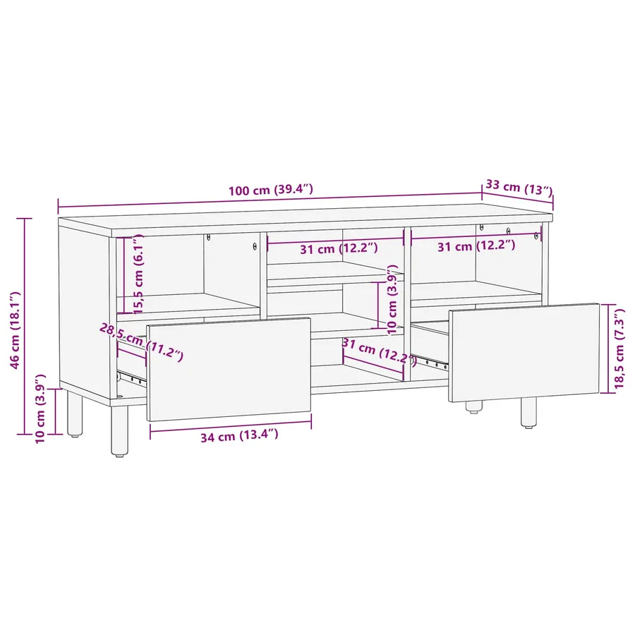 Meuble TV avec tiroir Finition Acacia Brun 100 x 33 x 46 cm - 11
