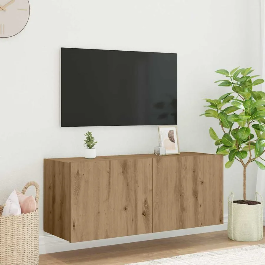 Meuble TV mural Chêne artisanal Bois d'ingénierie