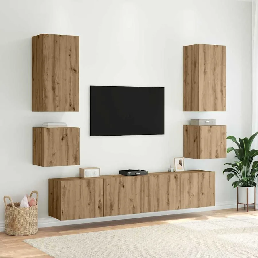Meuble TV mural Chêne artisanal Bois d'ingénierie - 6