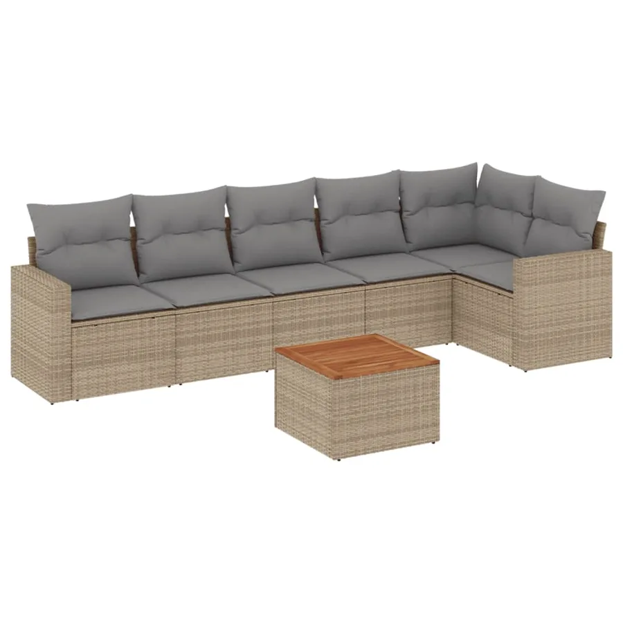 Salon de jardin avec coussins 7 pcs beige résine tressée - 2