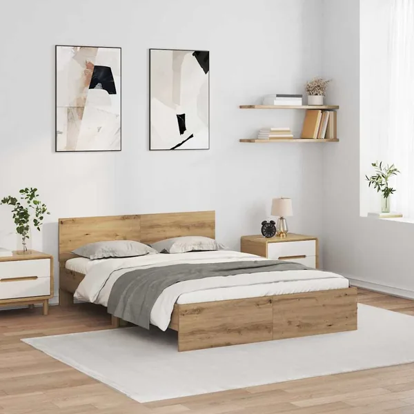 Cadre de lit Chêne artisanal 135 x 190 cm Bois d'ingénierie