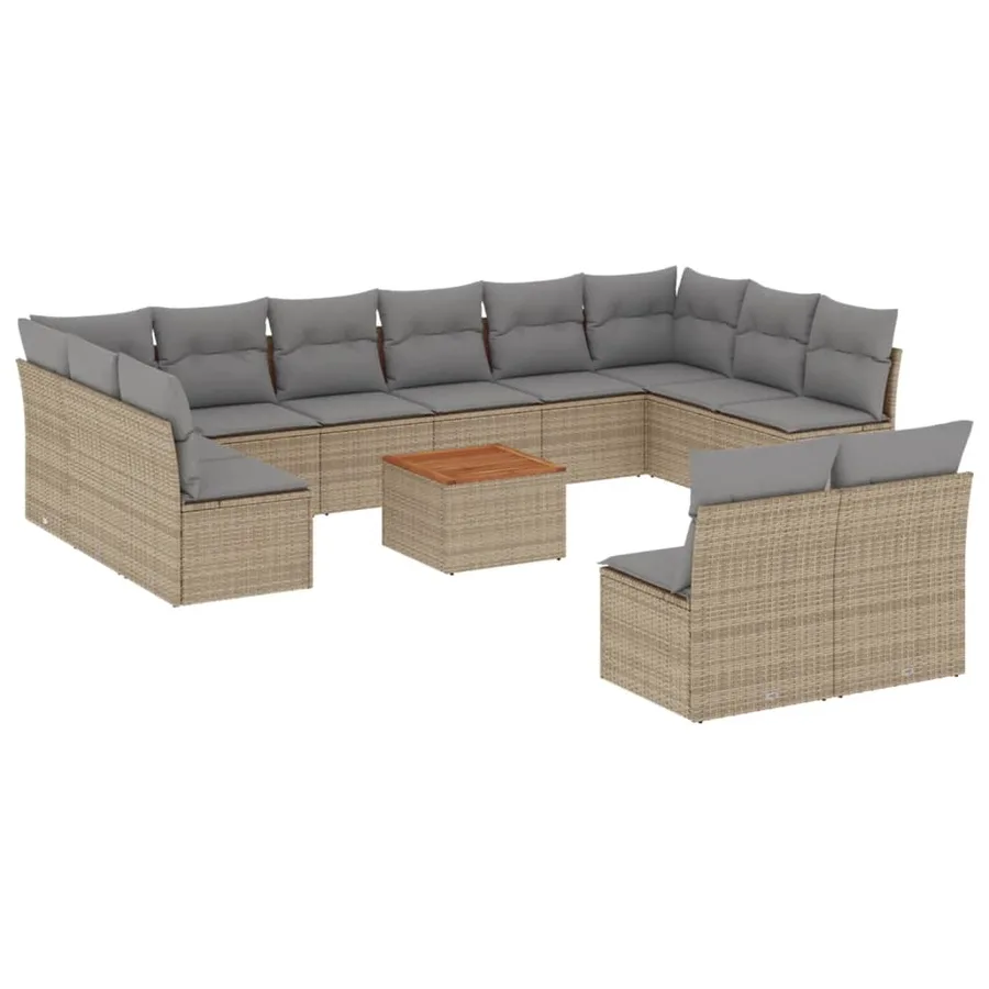 Salon de jardin avec coussins 13 pcs beige résine tressée - 2