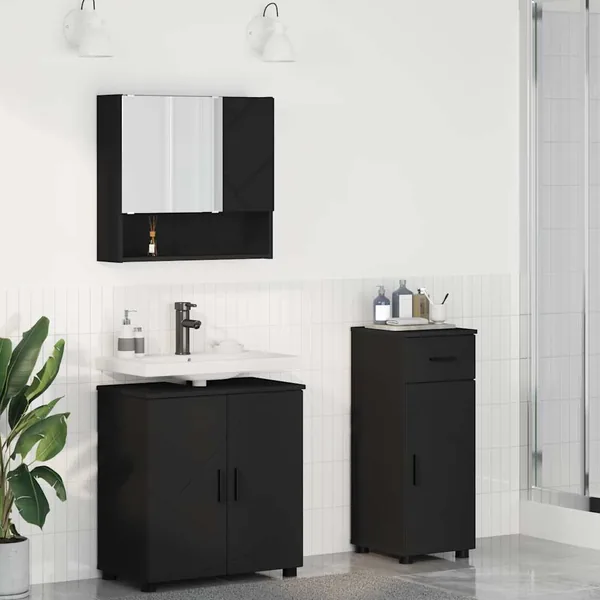 Ensemble de mobilier de salle de bain avec tiroir 3 pcs Noir