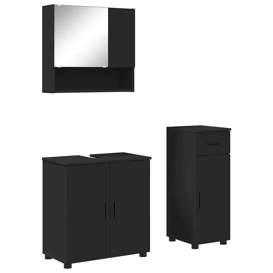 Ensemble de mobilier de salle de bain avec tiroir 3 pcs Noir - 2