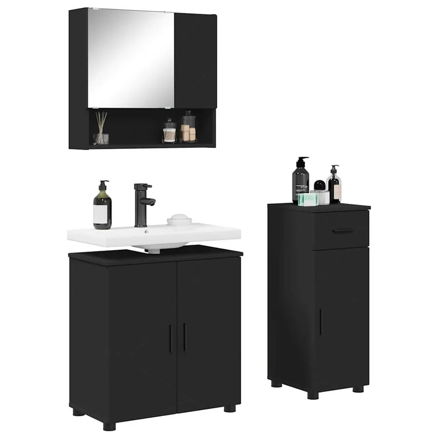 Ensemble de mobilier de salle de bain avec tiroir 3 pcs Noir - 3