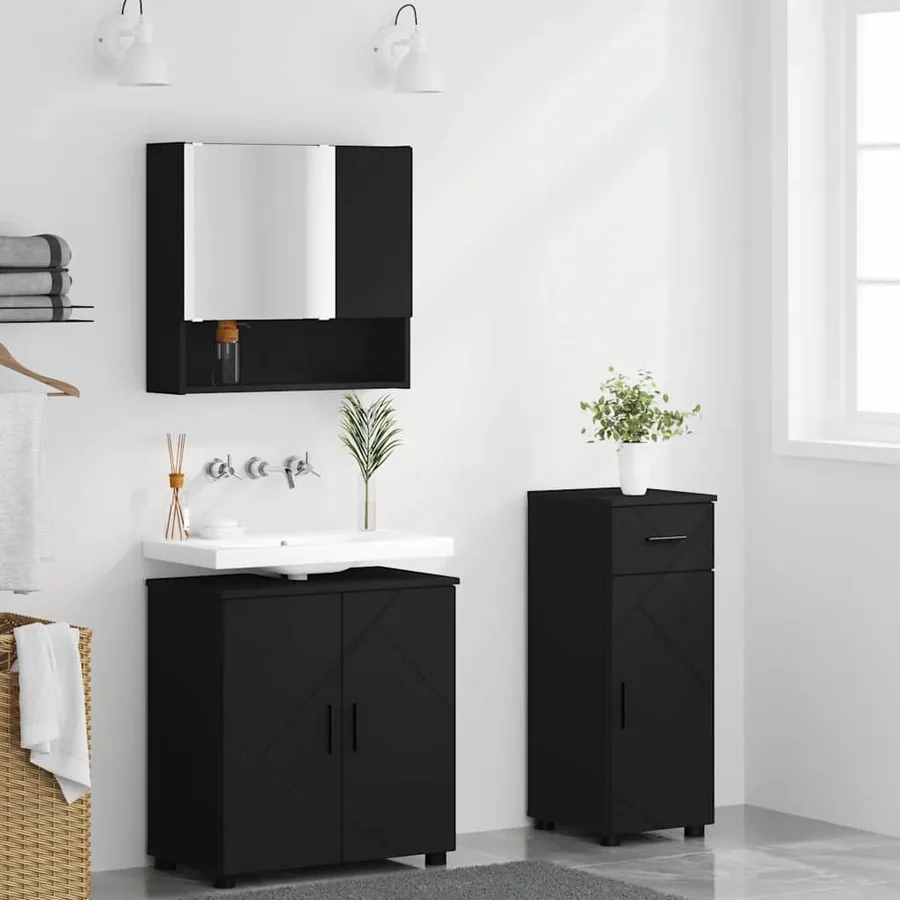 Ensemble de mobilier de salle de bain avec tiroir 3 pcs Noir - 4
