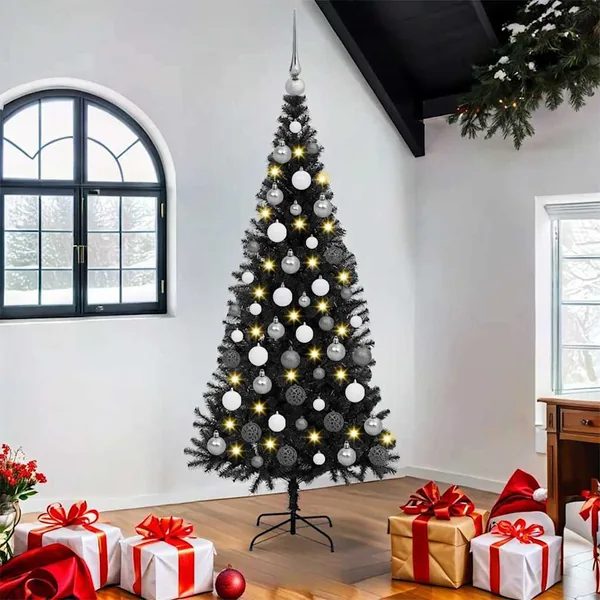 Sapin de Noël avec 300 LED avec support Noir 180 cm PVC