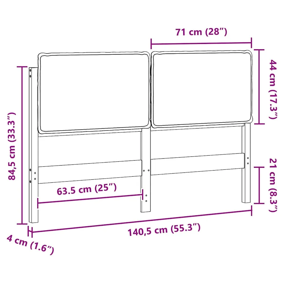 Tête de lit capitonnée Gris Naturel et Foncé 135 cm Pin massif - 13