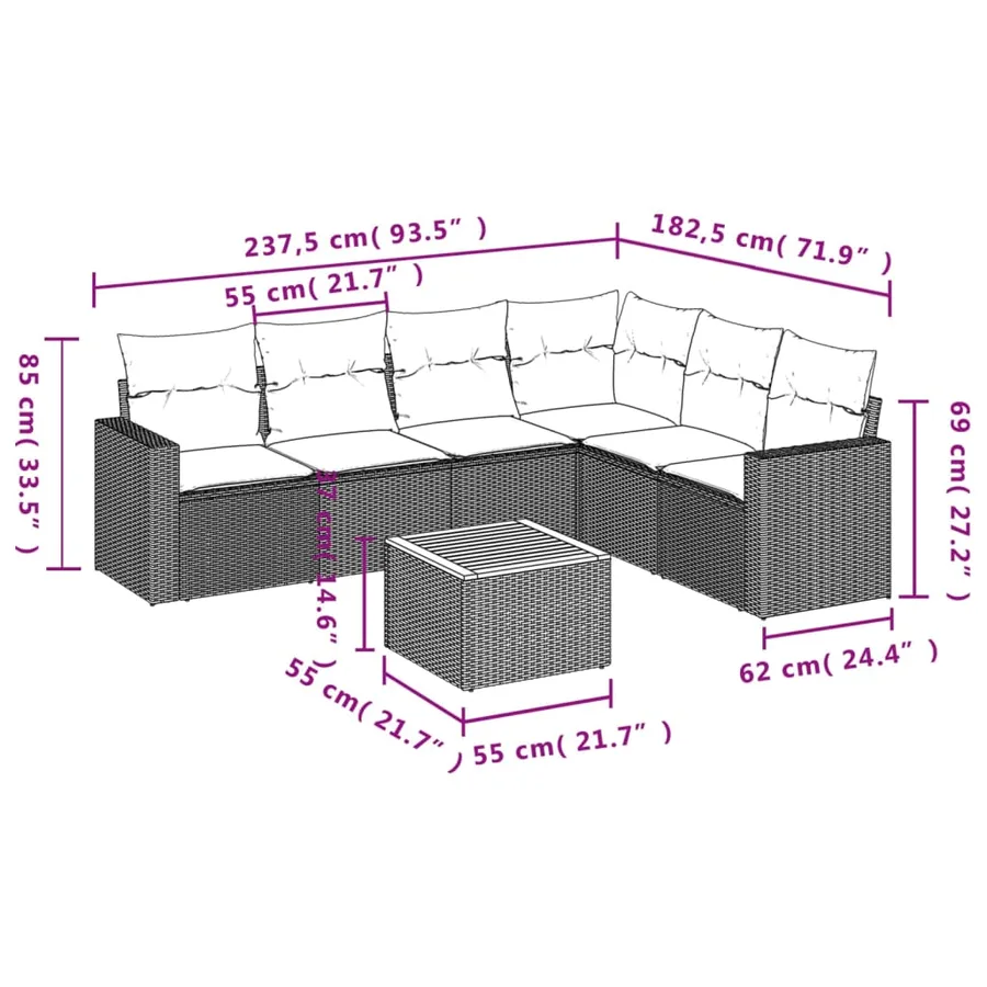 Salon de jardin avec coussins 7 pcs beige résine tressée - 3
