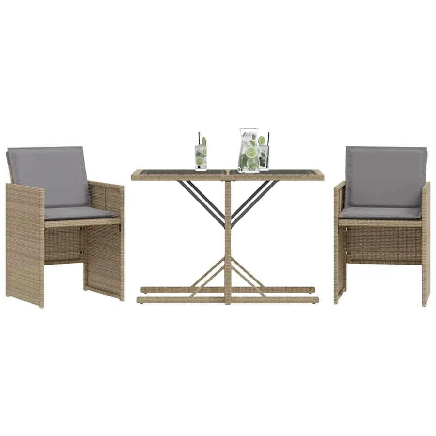 Ensemble de bistro 3 pcs coussins mélange beige résine tressée - 3