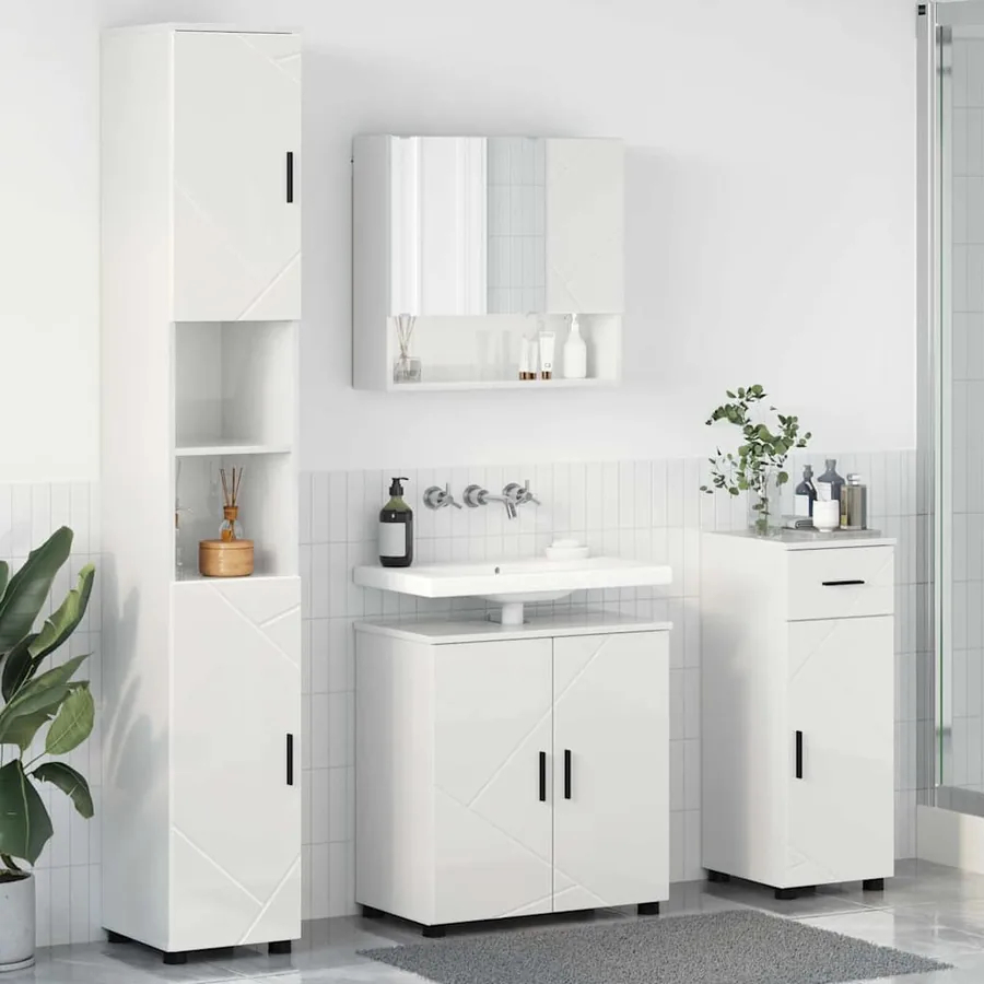 Ensemble de mobilier de salle de bain 4 pcs Blanc brillant
