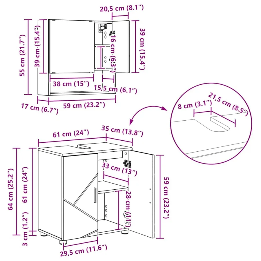Ensemble de mobilier de salle de bain 4 pcs Blanc brillant - 16