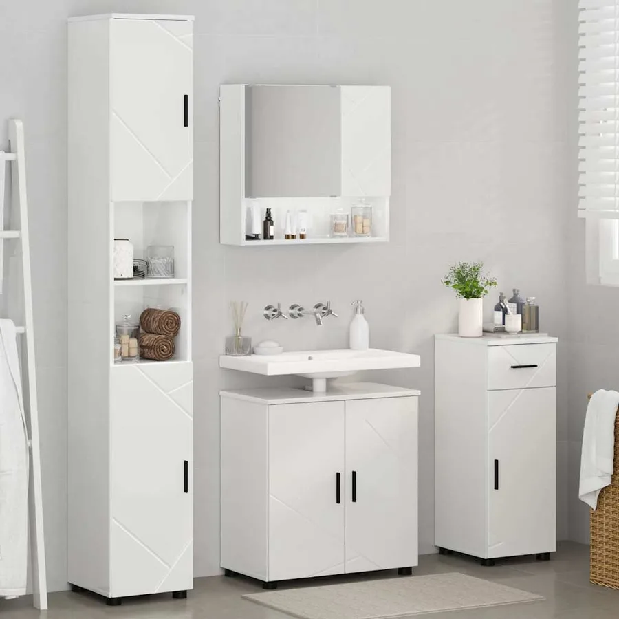 Ensemble de mobilier de salle de bain 4 pcs Blanc brillant - 4