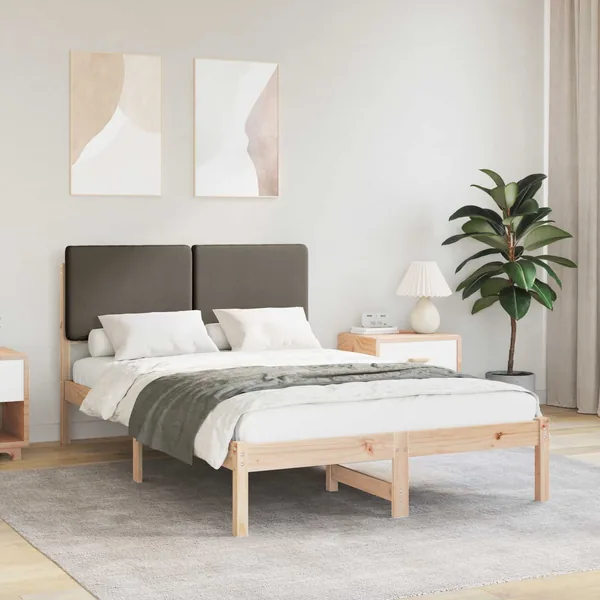 Cadre de lit avec tête de lit rembourrée Taupe 135 x 190 cm