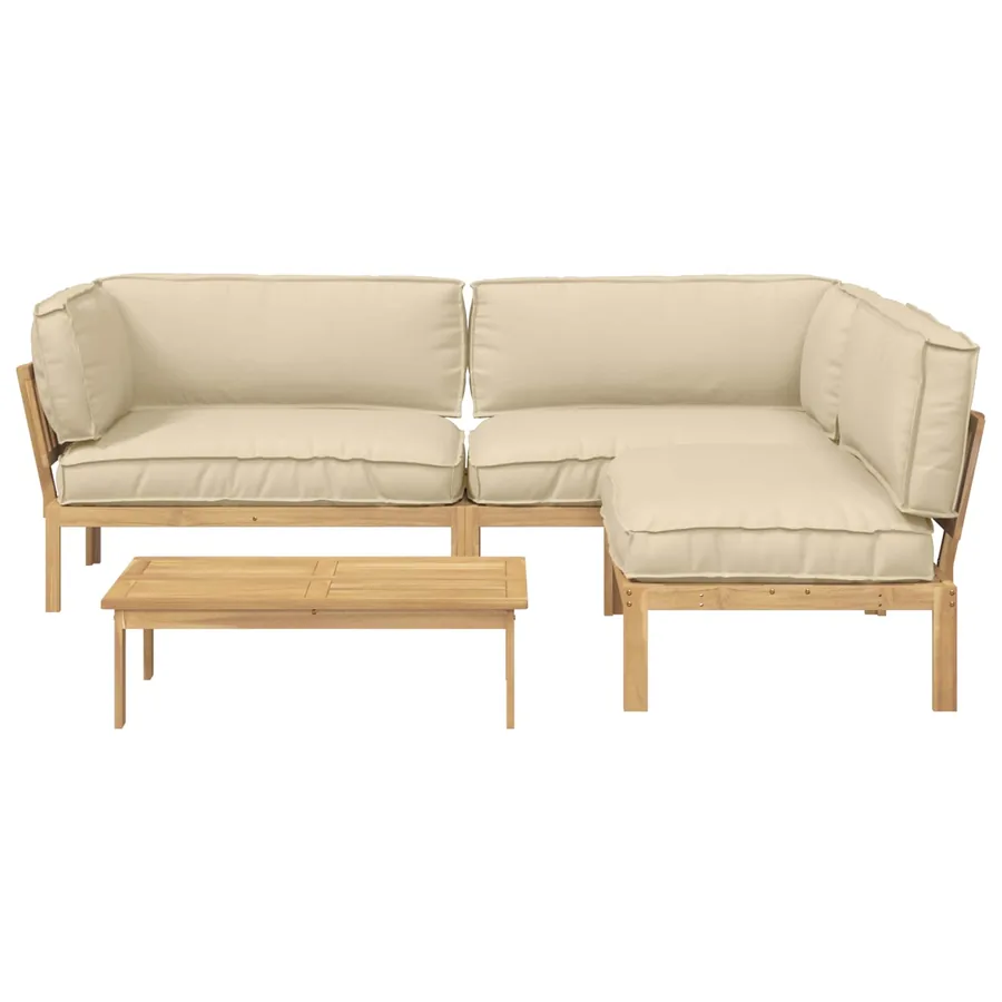 Ensemble de Canapés Uni 4 pcs Beige Bois d'Acacia Massif - 10