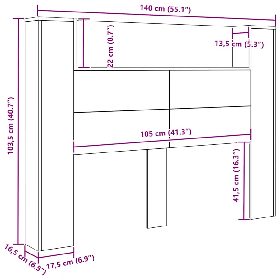 Tête de lit de rangement avec LED Chêne artisanal - 12