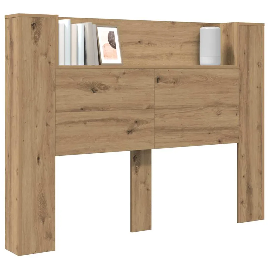 Tête de lit de rangement avec LED Chêne artisanal - 3