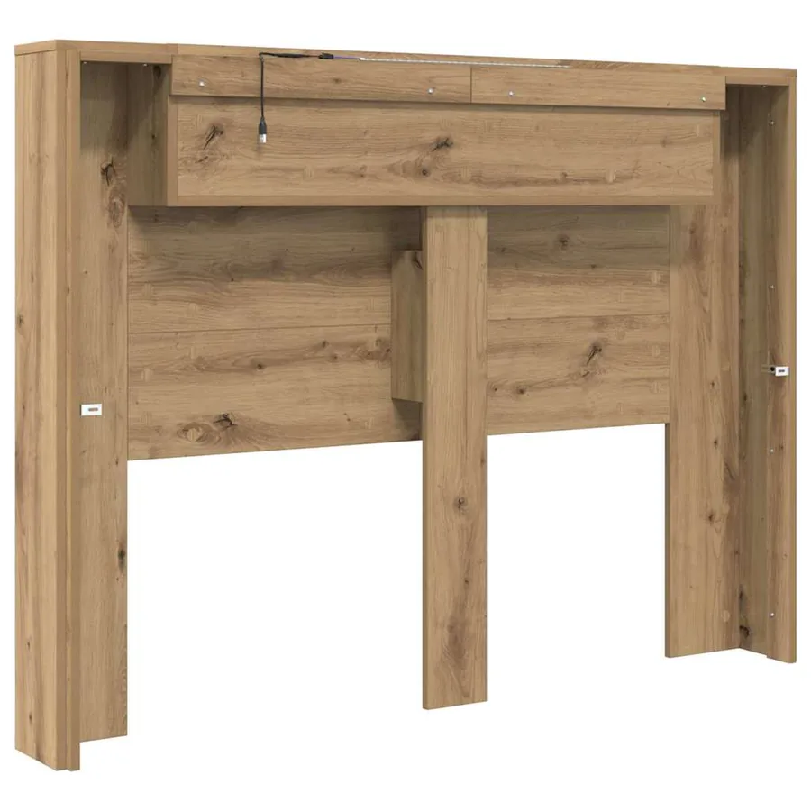 Tête de lit de rangement avec LED Chêne artisanal - 7