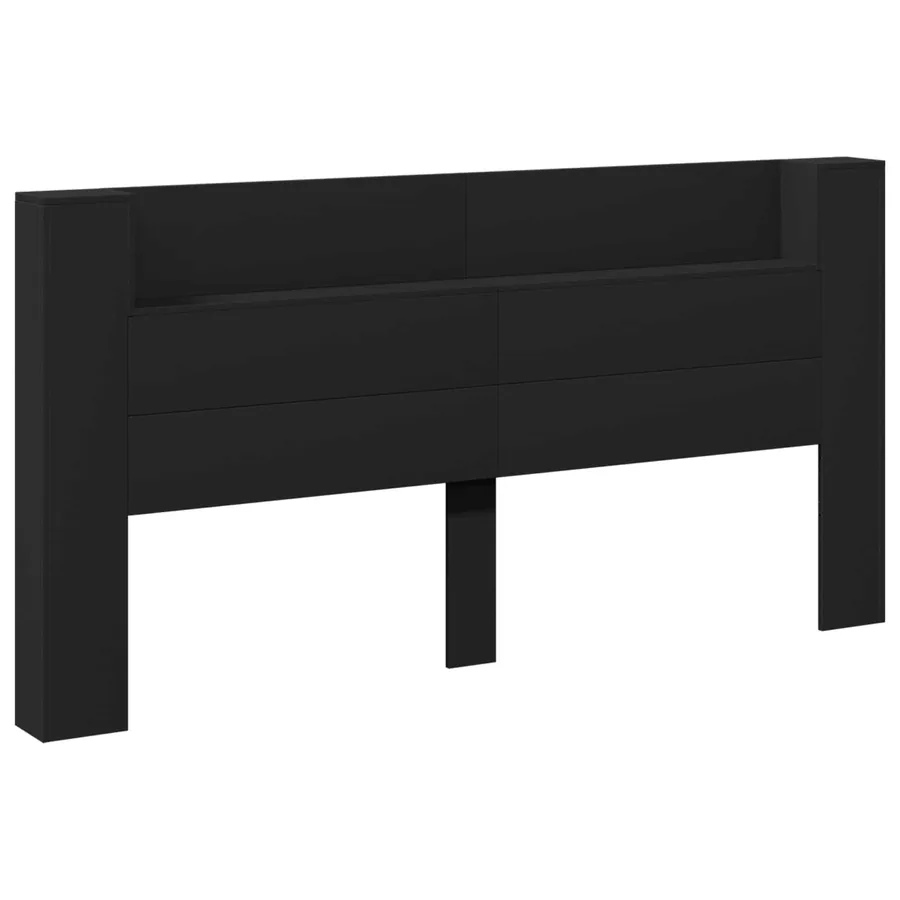Tête de lit de rangement avec LED Noir Bois d'ingénierie - 2